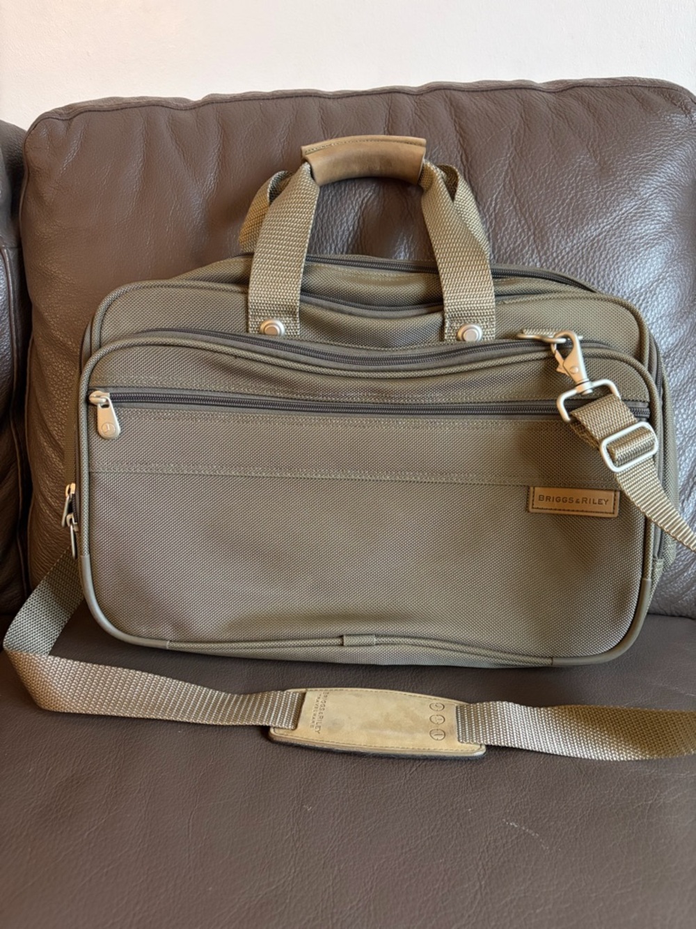 Briggs & Riley Olive-Tone Laptop Messenger with Shoulder Strap